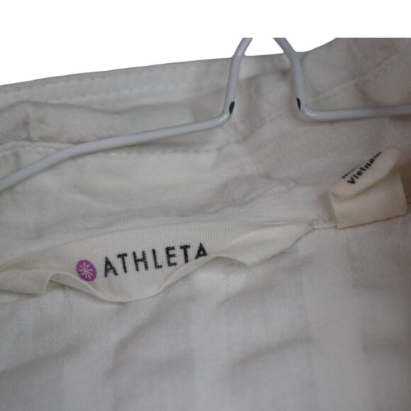 Athleta Top S Womens Textured White Button Down Pockets Long Sleeve Activewear - Picture 5 of 8